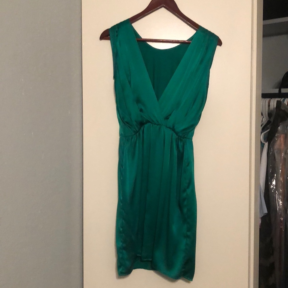 green silk dress